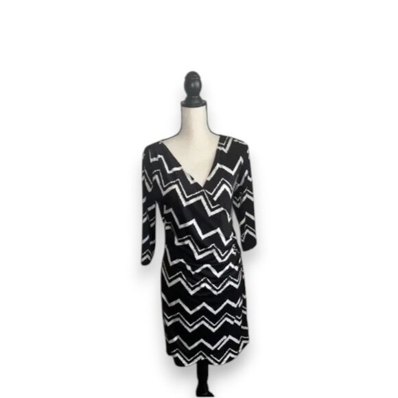 Aa Studio Black and White Zigzag Long Sleeve Dress - Picture 1 of 8